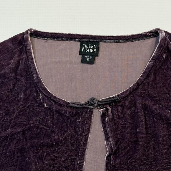 Eileen Fisher Cardigan Womens Medium Purple Crushed Velvet Silk Blend Open Front - Picture 7 of 10